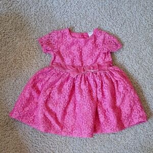 Carter's Vibrant Pink Floral Lace Petticoat Dress with Bow Size 12 months